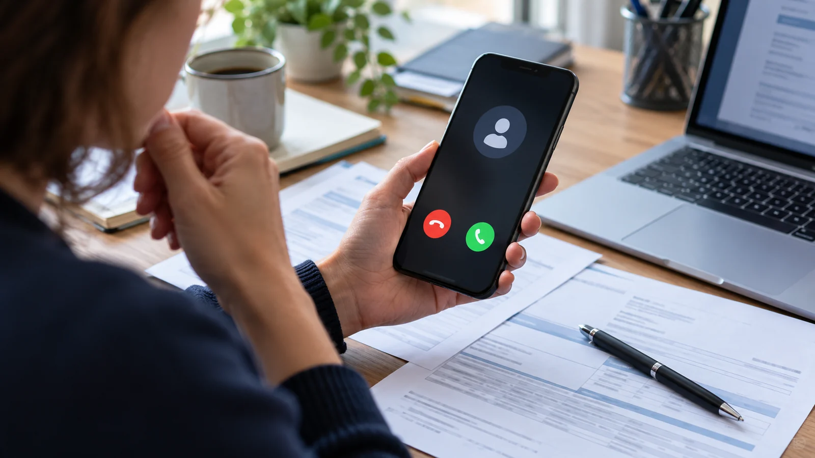 Cyberattaque ASP : illustration d’un appel téléphonique reçu devant des documents administratifs