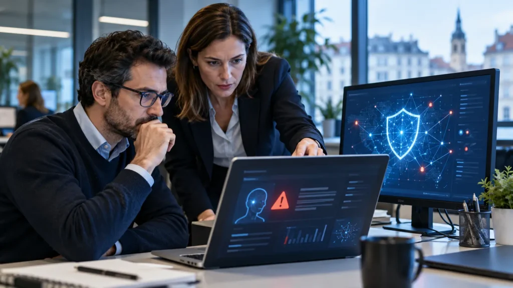 Faille de Muse : responsables d’entreprise analysant un risque de cybersécurité lié à un assistant IA