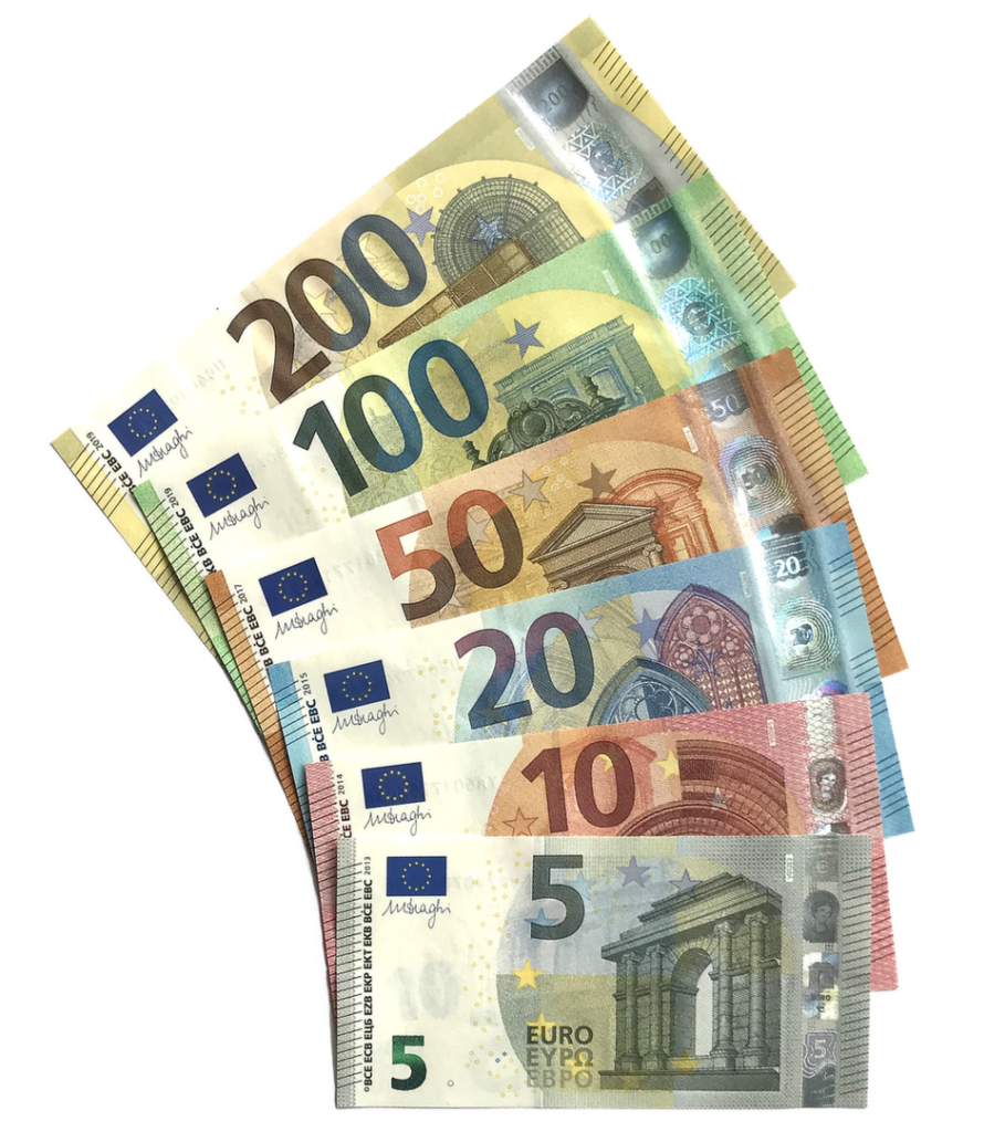 Nouveaux billets en euros : série actuelle des billets de 5 à 200 euros