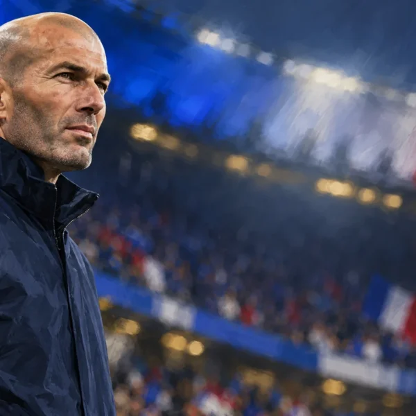 Illustration de Zinédine Zidane au bord d’un terrain, pour un article sur l’impact économique de son arrivée chez les Bleus