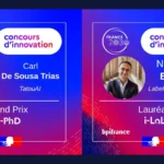 Visuels des lauréats liés à Télécom SudParis : Carl De Sousa Trias pour TatouAI et Nicolas Bodin pour CROMA.